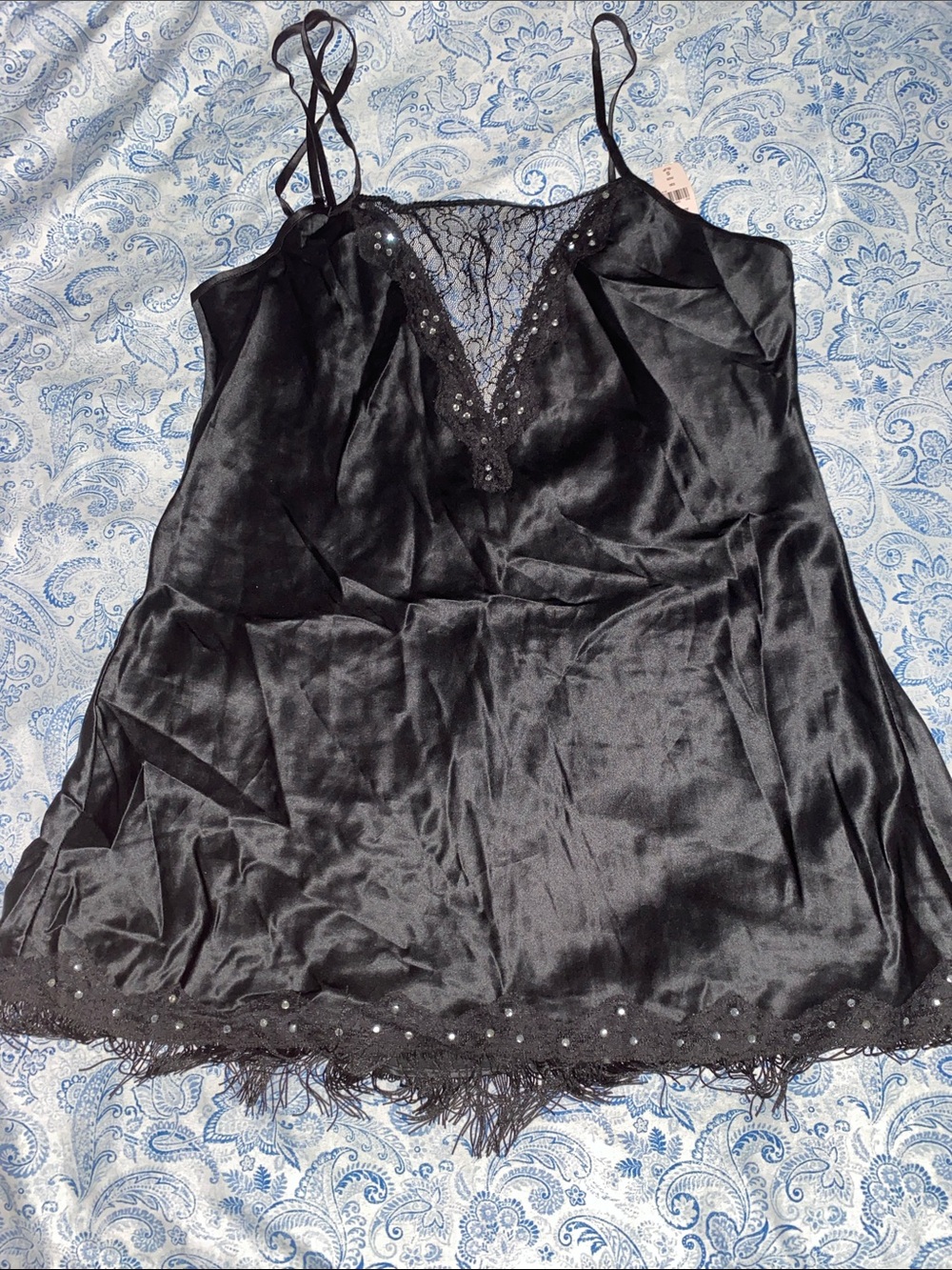 Victoria Secret Black Lace-Trim Silk Chemise - Women Intimates